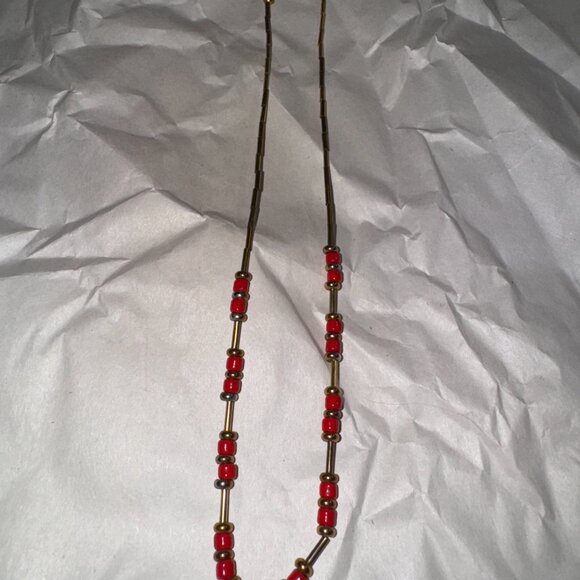 15" Shiny Orange Red and Bold Beaded Necklace - Picture 5 of 11